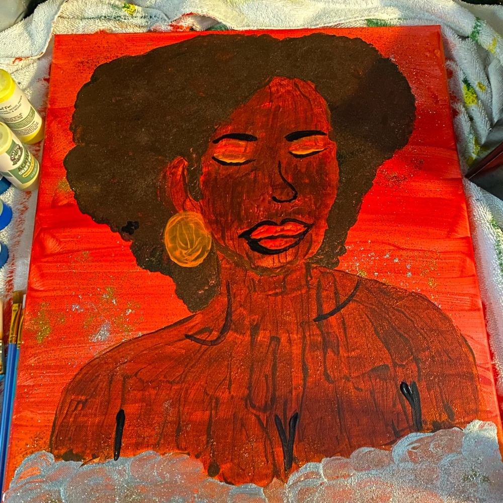 Vibrant Red and Brown Portrait Canvas Art